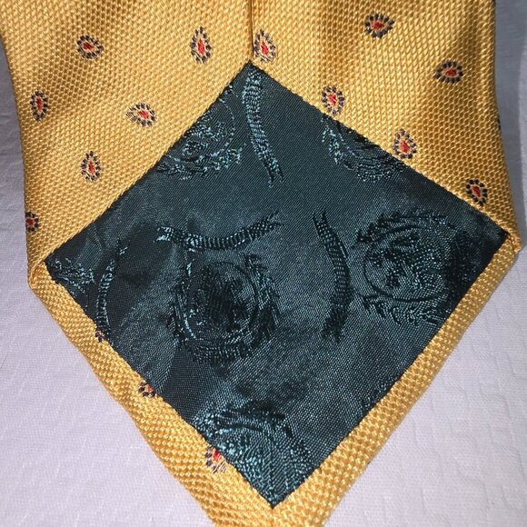 TOMMY HILFIGER YELLOW TIE WITH RED TEARDROP DESIGN IMPORTED SILK FABRIC MENS - Picture 5 of 6